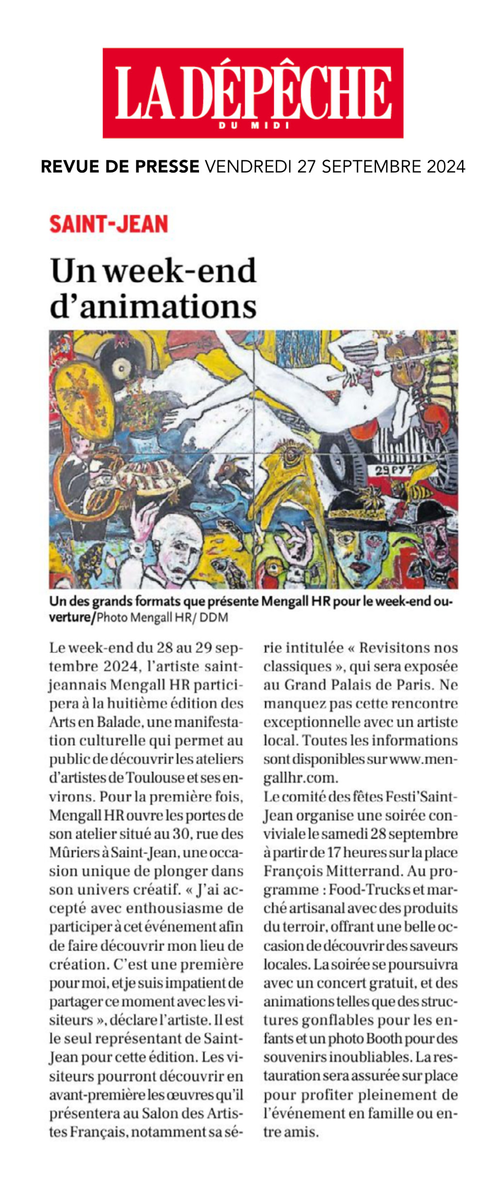 La dépêche du midi - Revue de presse - Arts en balade - 27 Septembre 2024