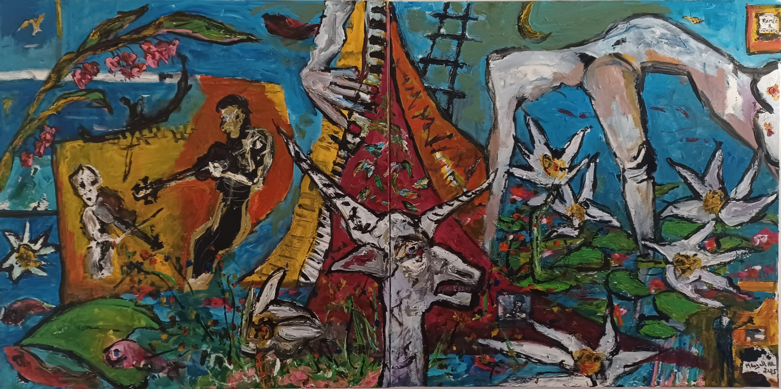 Roméo et Juliette, série « Revisitons nos classiques », acrylique sur toile, 80x160 cm, juin 2025. Roméo et Juliette, série « Revisitons nos classiques », acrylique sur toile, 80x160 cm, juin 2025.